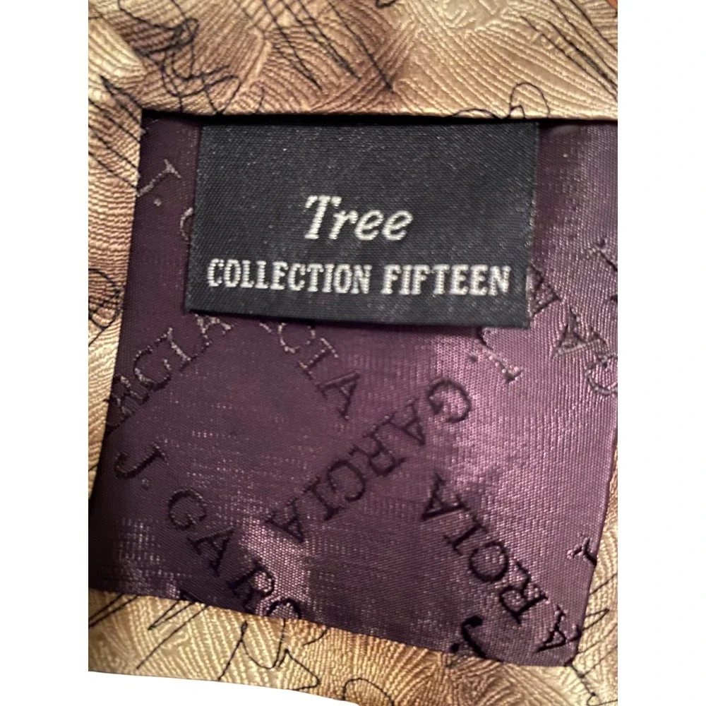 J. Garcia Mens Silk Tie Tree Collection Fifteen Abstract Brown Gold Vintage 1996